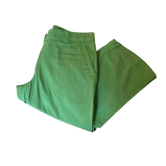 LL Bean Straight Leg Cropped Pants Green Cotton Womens Size 4 Petite - Picture 1 of 8